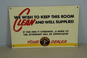 Vintage Signal Gas Dealer Keep This Room Clean Restroom Sign