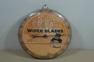 Vintage Trico Wiper Blades and Solvent Round Glass Advertising Thermometer