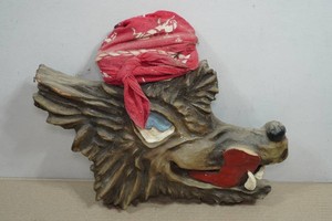 Vintage Carved Wood Wolf Head