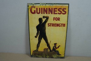 Vintage Raised Metal Guiness For Strength Sign