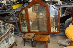 Vintage Dresser Mount Mirror & 2 Step Stools