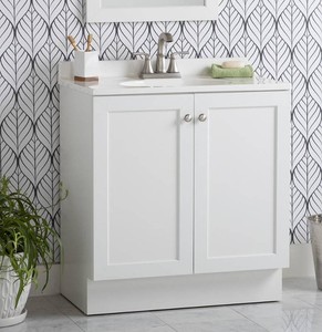 $179 Designers Image  Winston 30-12W x 18-1116D White Vanity and White Cultured Marble Vanity Top with Oval Integrated Bowl