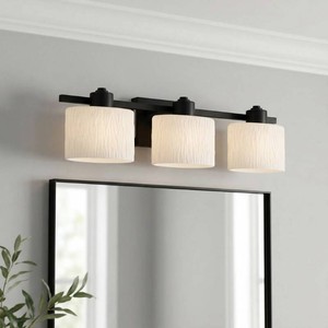 Patriot Lighting  Monise 24-34W 3-Light Matte Black Vanity Light with Textured White Glass and Night Light
