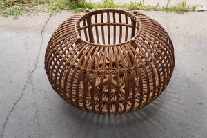 Vintage MCM Rattan Wicker TableOttoman Foot Stool