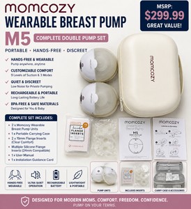 MSRP $299 Momcozy M5 Wearable Double Breast Pump Set - Hands-Free Portable Rechargeable Breast Pump with Carrying Case, Manuals &amp 19mm Flange Inserts Included - Ready for Busy Moms