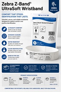 MSRP $150 NEW ZEBRA Z-BAND ULTRASOFT PATIENT IDENTIFICATION WRISTBANDS, 175 ADULT WHITE DIRECT THERMAL WRISTBANDS, REORDER 10015355K, COMPATIBLE WITH ZEBRA HC100 PRINTERS, HOSPITAL, LAB, CLINIC &amp HEALTHCARE USE