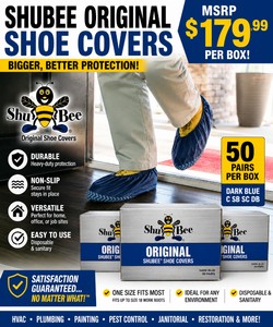 MSRP $180 ShuBee Original Disposable Shoe Covers - 150 Total Pairs (3 New Boxes) Dark Blue Heavy-Duty Protective Boot Covers for Contractors, Painters, HVAC, Plumbing, Pest Control &amp Home Service Professionals&nbspFITS UP TO SIZE 17 BOOTS
