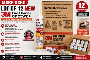 MSRP $360 NEW LOT OF 12 3M FIRE BARRIER CP 25WB FIRESTOP SEALANT CARTRIDGES, 10.1 OZ (298 mL), INTUMESCENT FIRE-RATED CAULK, UP TO 4-HOUR FIRE PROTECTION, HVAC, ELECTRICAL &amp PLUMBING PENETRATIONS