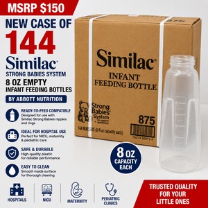 MSRP $150 NEW CASE OF 144 SIMILAC STRONG BABIES SYSTEM 8 OZ EMPTY INFANT FEEDING BOTTLES BY ABBOTT NUTRITION, READY-TO-FEED COMPATIBLE NURSERY BOTTLES FOR HOSPITALS, NICU, MATERNITY &amp PEDIATRIC CLINICS