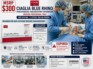 MSRP $300 NEW COOK MEDICAL CIAGLIA BLUE RHINO PERCUTANEOUS TRACHEOSTOMY INTRODUCER BEDSIDE PROCEDURAL TRAY, REF G13166, C-PTISY-100-HC-PERC6, STERILE EO, EXP 1019, MEDICAL TRAINING, EDUCATION OR RESEARCH USE