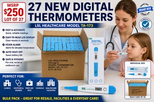 MSRP $250 LOT OF 27 NEW LSL HEALTHCARE DIGITAL THERMOMETERS, MODEL TA-173, FAST-READ CLINICAL THERMOMETERS WITH LCD DISPLAY, PERFECT FOR CLINICS, DOCTORS, NURSES, FIRST AID KITS, SCHOOLS, HEALTHCARE FACILITIES &amp BULK RESALE