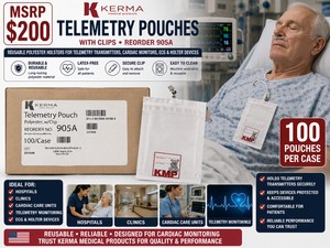 MSRP $200 NEW CASE OF 100 KERMA TELEMETRY POUCHES WITH CLIPS, REORDER 905A, REUSABLE POLYESTER HOLSTERS FOR TELEMETRY TRANSMITTERS, CARDIAC MONITORS, ECG &amp HOLTER DEVICES, LATEX-FREE, HOSPITAL, CLINIC &amp CARDIAC CARE USE