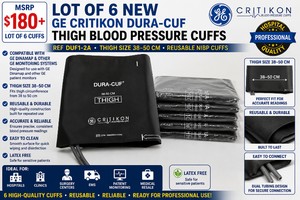 MSRP $180 6 NEW GE CRITIKON DURA-CUF THIGH BLOOD PRESSURE CUFFS, REF DUF1-2A, THIGH SIZE 3850 CM, REUSABLE NIBP PATIENT MONITOR CUFFS, COMPATIBLE WITH GE DINAMAP &amp OTHER GE MONITORING SYSTEMS, HOSPITAL, CLINIC, SURGERY, EMS &amp MEDICAL RESALE
