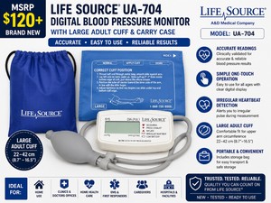 MSRP $120 LIFE SOURCE UA-704 SEMI-AUTOMATIC DIGITAL BLOOD PRESSURE MONITOR, LARGE ADULT UPPER ARM CUFF, ONE-TOUCH BP MACHINE WIRREGULAR HEARTBEAT INDICATOR IDEAL FOR HOME HEALTH, CLINICS, EMS &amp MEDICAL PROFESSIONALS, TESTED &amp WORKING