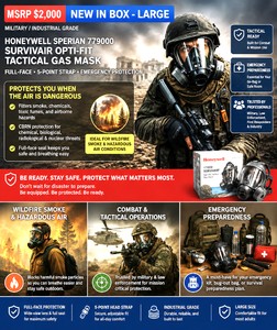 WOW MSRP $2000 NEW In Box Honeywell Sperian 779000 Survivair Opti-Fit Tactical Full Emergency Protection Gas Mask with 5-Point Strap -Large -Serious Protection from certain chemical, biological, radiological &amp nuclear agents