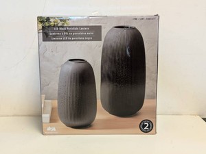NEW LED BLACK PORCELAIN LANTERN 2PK