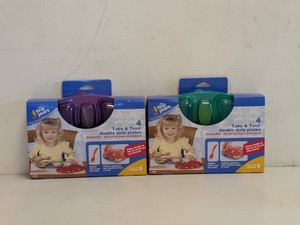 (2) THE FIRST YEARS TAKE & TOSS DOUBLE DUTY PLATES 4PK PURPLERED  GREENBLUE