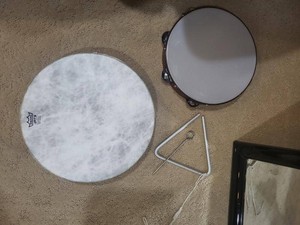 Remo Hand Drum Tambourine & Triangle Percussion Instrument Lot