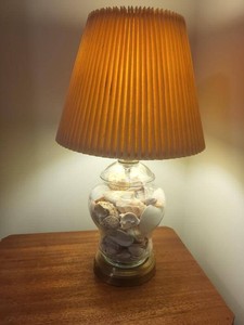 Coastal Seashell Glass Table Lamp With Pleated Shade Brass Tone Base