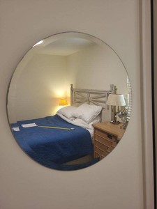 Round Frameless Beveled Wall Mirror Approx 16in Contemporary Decor