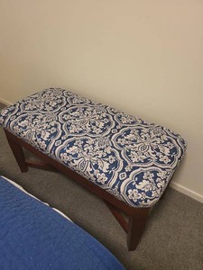 Upholstered Wood Accent Bench Blue Floral Bedroom Entry Bench 39x19