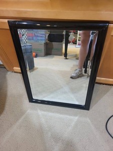 Black Framed Wall Mirror Glossy Rectangular Hanging Decor Approx 27x21