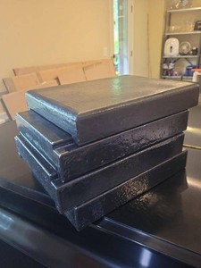 Set of 4 Black Cast Iron Display Risers Trays Hammered Finish