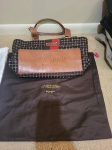 Kate Spade New York Patterned Tote Handbag w Dust Bag Brown Black
