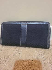 Coach Signature Jacquard Zip Around Wallet Black Leather Trim