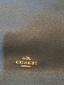 Coach New York Blue Leather Zip Top Tote Bag White Trim Dust Bag