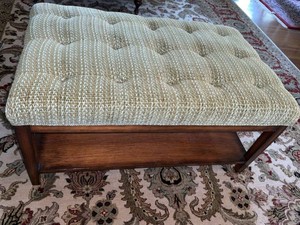 Mid Century Modern Tufted Upholstered Bench Ottoman With Wood Shelf