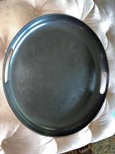 Pottery Barn Round Bronze Tray with Cutout Handles Made in India
