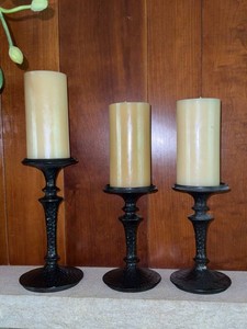 Pottery Barn Hammered Black Metal Pillar Candle Holders Set of 3