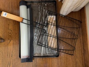 Lot of Assorted Baking & Grilling Tools Sheet Pan Skewers Fish Basket