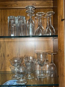 Lot of Vintage Clear Glass Stemware Tumblers Etched Sherbets Plate