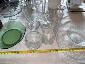Lot of Assorted Vintage Glassware Vases Bowls Platter Cake Stand