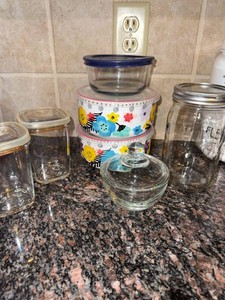 Assorted Kitchen Storage Container Lot Glass Canisters Bowls Mason Jar