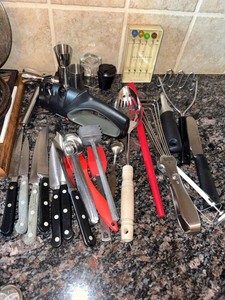 Assorted Kitchen Tools Knives Wusthof Sharpener Kuhn Rikon Barware