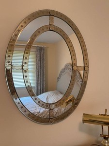 Oval Decorative Wall Mirror Etched Glass Frame Venetian Style
