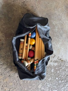 Vintage Wooden Croquet Set with Carry Bag Mallets Balls & Wickets