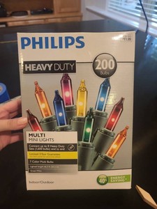 Philips Heavy Duty 200 Bulb Multi Mini Lights Green Wire 66.3 Ft