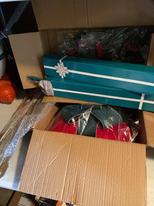 Grandin Road Christmas Decor Lot Bow Pillow Gift Boxes Wreaths