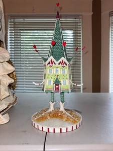 Whimsical Valentine House Figurine on Base 16in Folk Art Decor