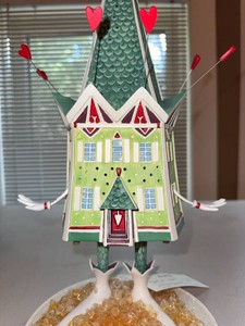 Whimsical Valentine House Figurine on Base 16in Folk Art Decor