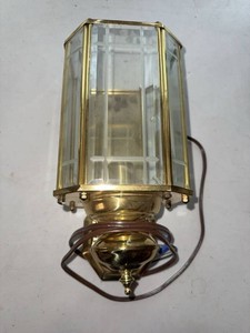 Vintage Brass Tone Beveled Glass Wall Sconce Lantern Made in Korea