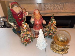 Lot of Vintage Christmas Decor Santa Figurines Trees Globe Display