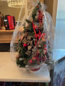Decorated Tabletop Christmas Tree Centerpiece in Ceramic Bowl 28in