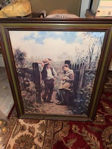 Vintage Framed Romantic Pastoral Print Wall Art Wood Frame