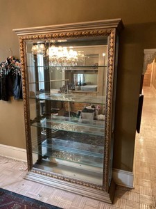 Ornate Mirrored Glass Curio Display Cabinet Lighted 80x50x14