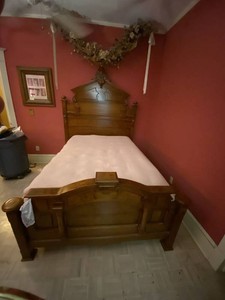 Victorian Queen Size Walnut Bed Frame Carved High Headboard Footboard